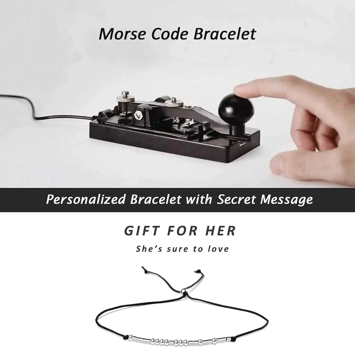 SANNYRA Adjustable Morse Code Bracelet, Secret Message Friendship Trendy Jewelry for Women, 14k Gold Plated Beads on Silk Cord Friendship Gift for Her