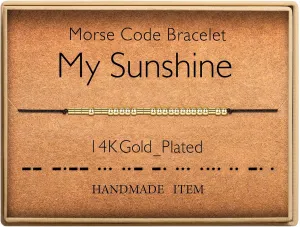 SANNYRA Adjustable Morse Code Bracelet, Secret Message Friendship Trendy Jewelry for Women, 14k Gold Plated Beads on Silk Cord Friendship Gift for Her