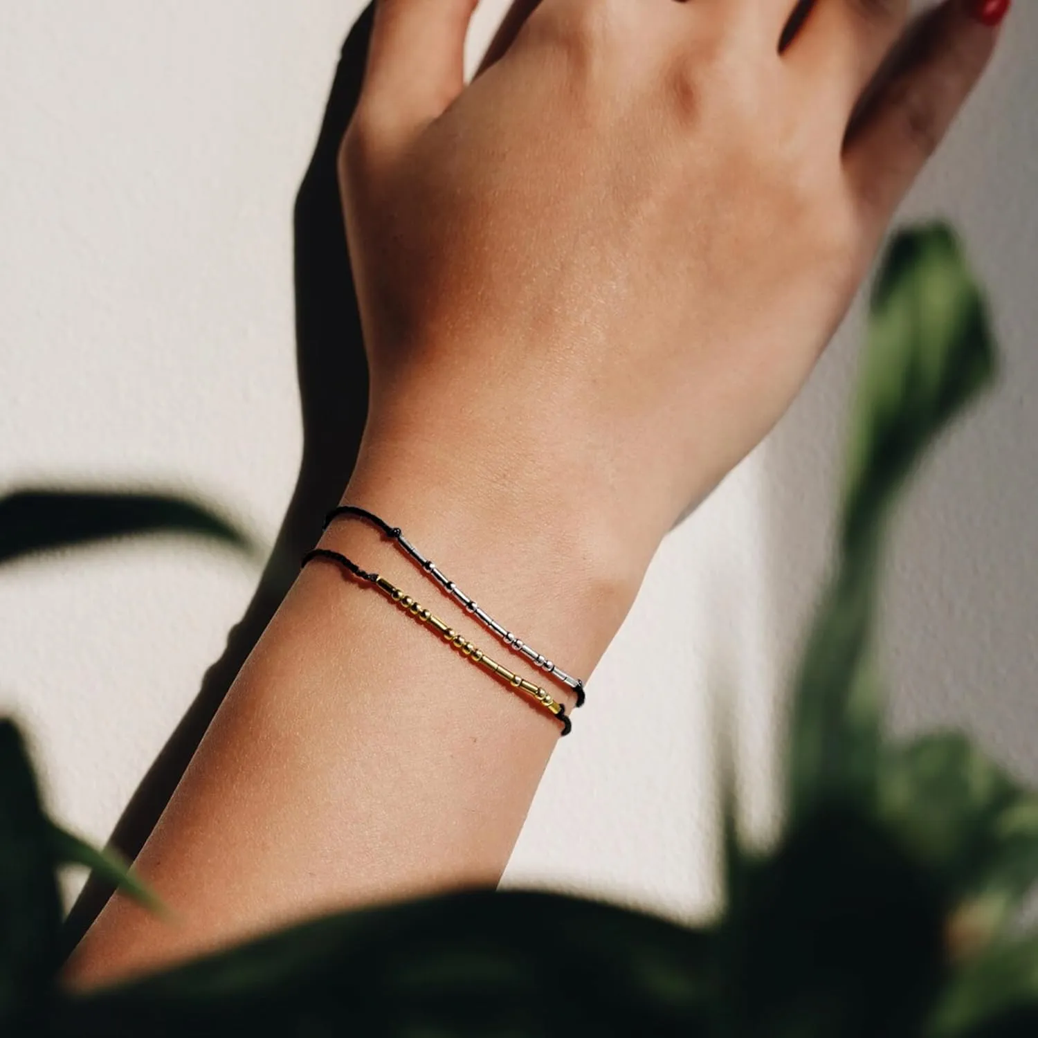 SANNYRA Adjustable Morse Code Bracelet, Secret Message Friendship Trendy Jewelry for Women, 14k Gold Plated Beads on Silk Cord Friendship Gift for Her