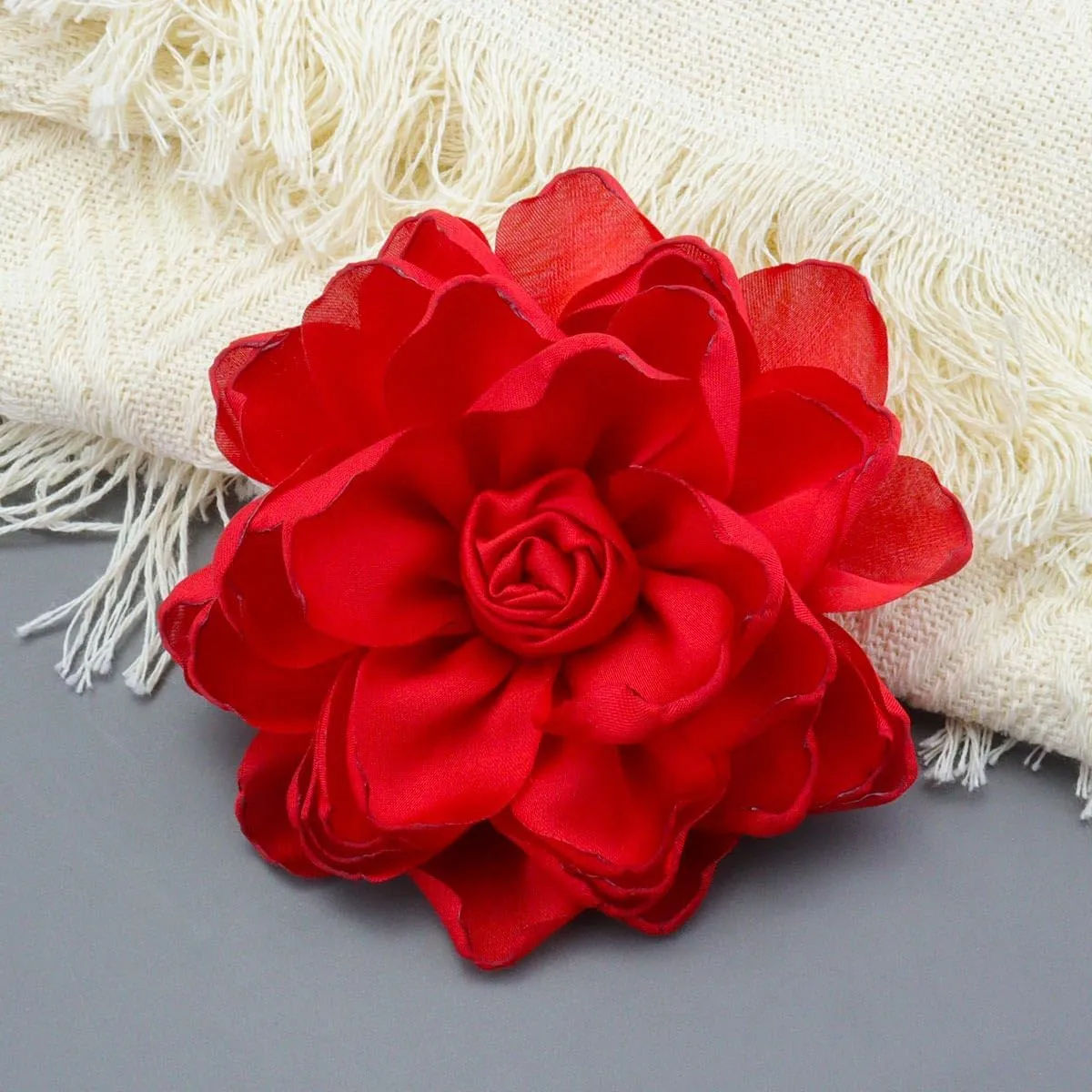 Satin Fabric Rose Flower Extra 10CM Brooches Camellia Flower Oversized Brooch Pin for Women Wedding Party Dance Banquet Dress Suit Ceremony Clothes Accessories Gifts (10CM)