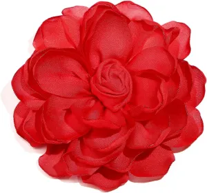 Satin Fabric Rose Flower Extra 10CM Brooches Camellia Flower Oversized Brooch Pin for Women Wedding Party Dance Banquet Dress Suit Ceremony Clothes Accessories Gifts (10CM)