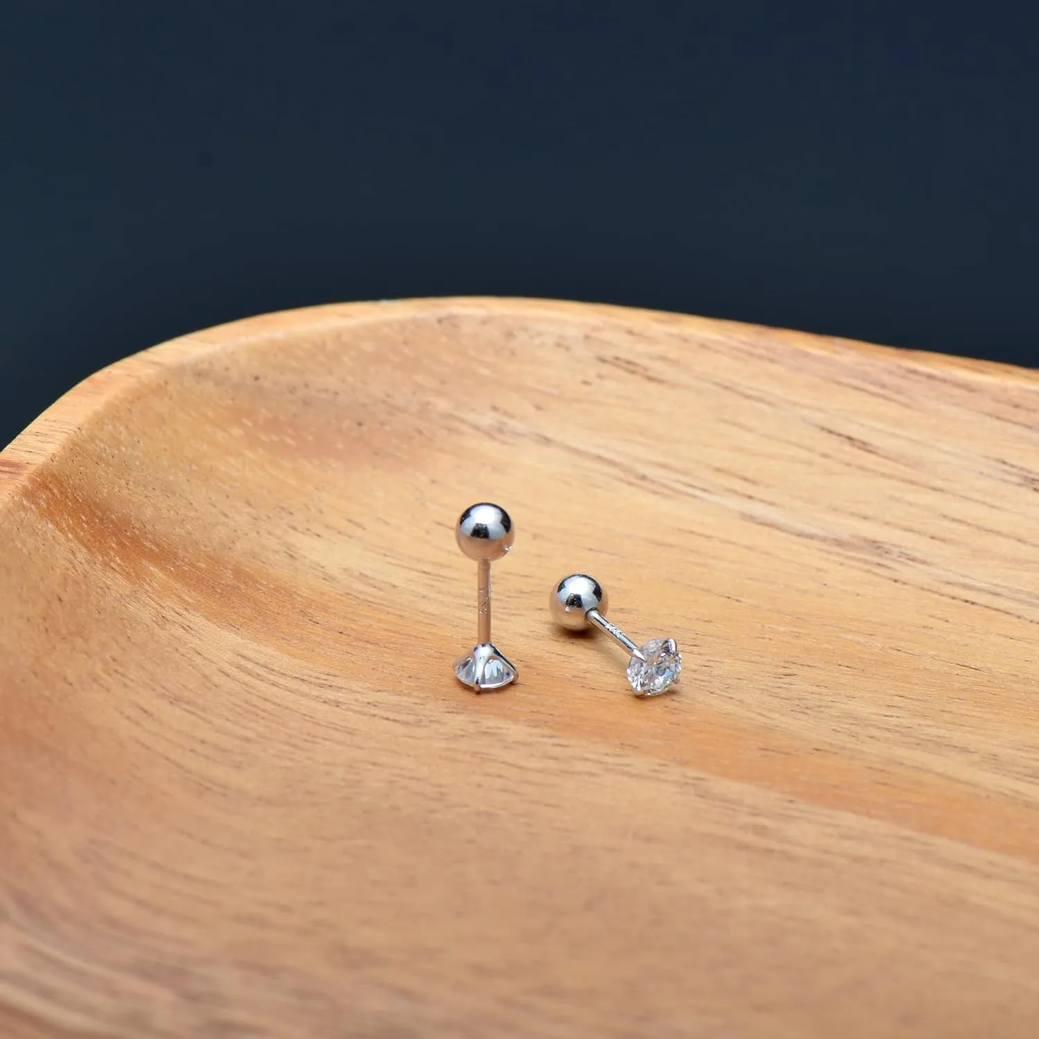 Screw Back Sterling Silver Cubic Zirconia Earrings Studs 3 MM, White Diamond Color