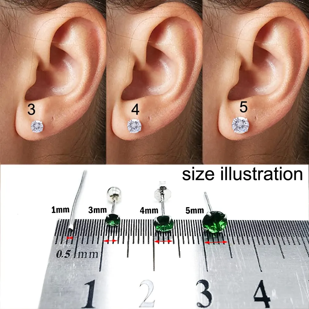 Screw Back Sterling Silver Cubic Zirconia Earrings Studs 3 MM, White Diamond Color