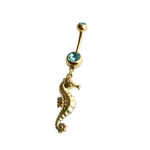 Seahorse Belly Button Ring - boho gold belly ring seahorse bellybutton ring dangle beach wedding body jewelry ocean lover gift fish belly ring piercing