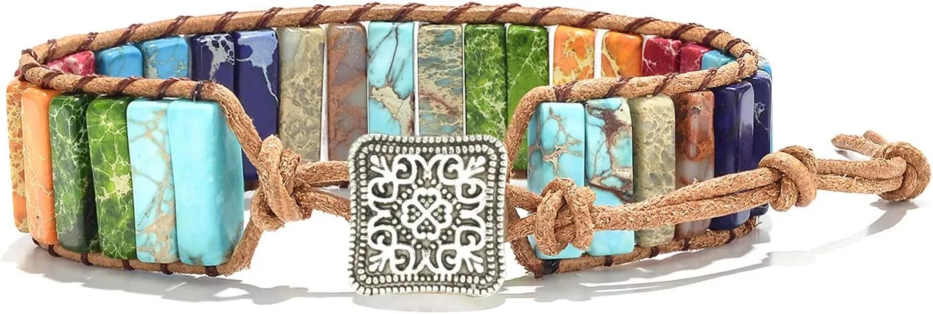 sedmart 7 Chakra Bracelets for Women with Real Stones Leather Wrap Healing Bead Bracelet Women Men Boho Friendship Jewelry