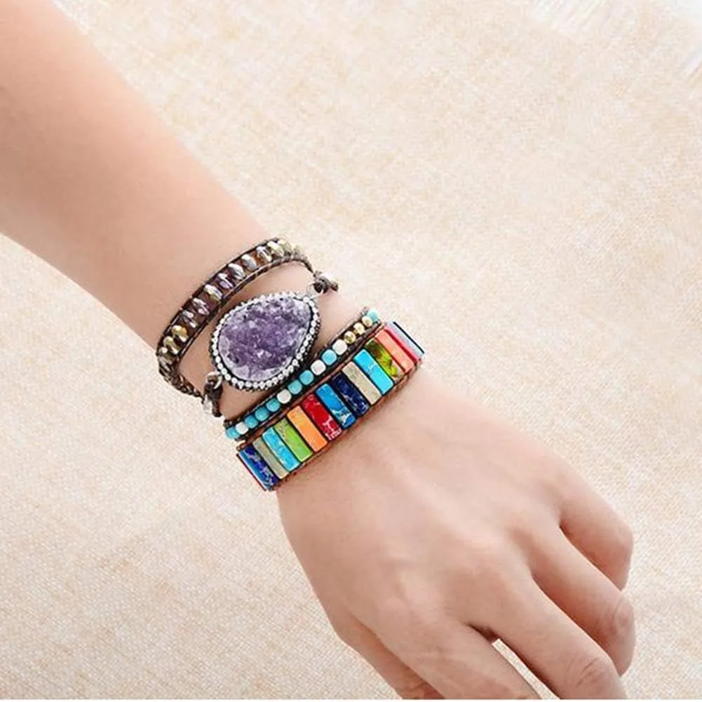 sedmart 7 Chakra Bracelets for Women with Real Stones Leather Wrap Healing Bead Bracelet Women Men Boho Friendship Jewelry