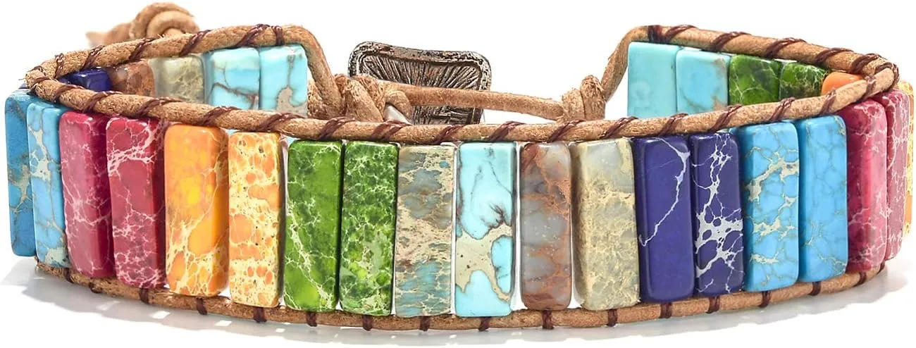 sedmart 7 Chakra Bracelets for Women with Real Stones Leather Wrap Healing Bead Bracelet Women Men Boho Friendship Jewelry