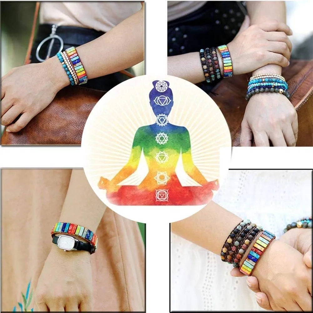 sedmart 7 Chakra Bracelets for Women with Real Stones Leather Wrap Healing Bead Bracelet Women Men Boho Friendship Jewelry