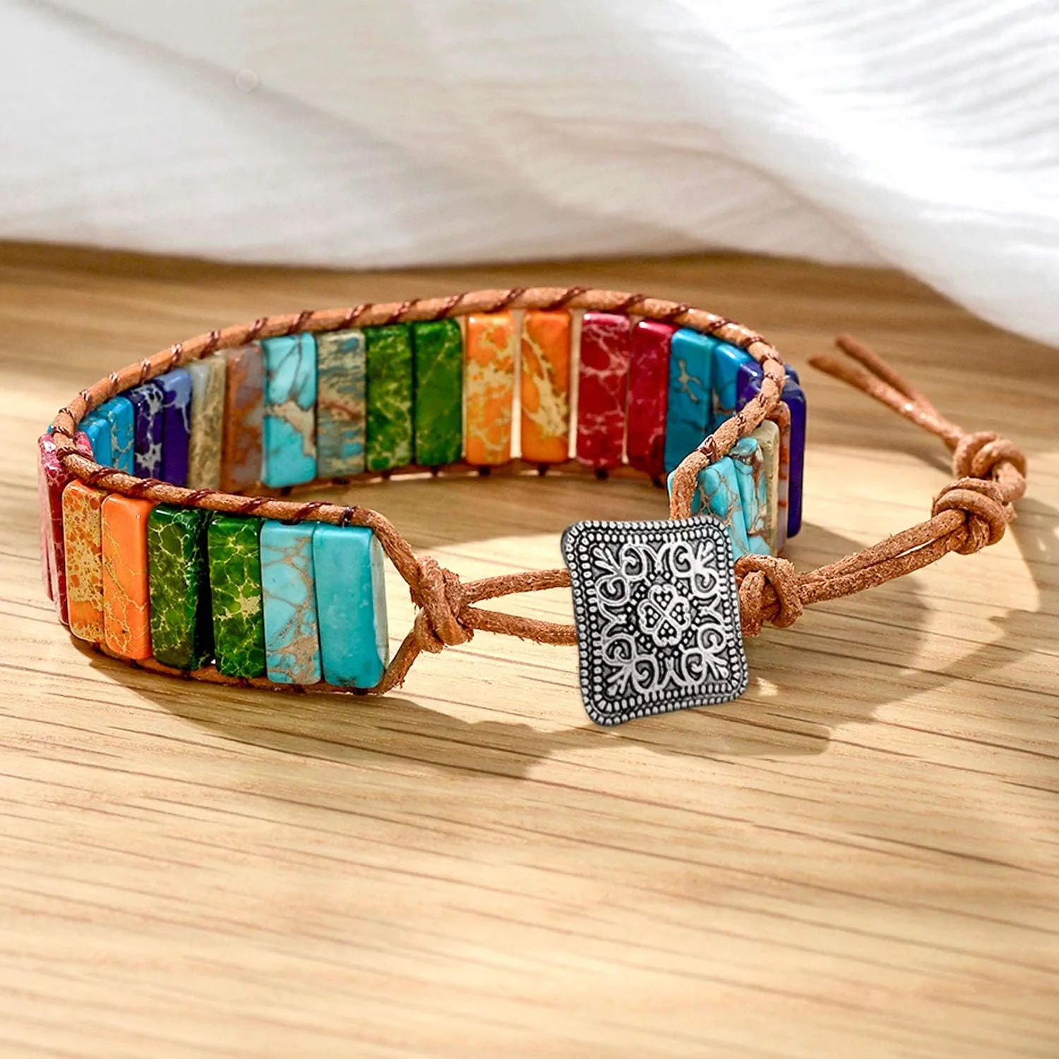 sedmart 7 Chakra Bracelets for Women with Real Stones Leather Wrap Healing Bead Bracelet Women Men Boho Friendship Jewelry