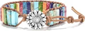 sedmart 7 Chakra Bracelets for Women with Real Stones Leather Wrap Healing Bead Bracelet Women Men Boho Friendship Jewelry
