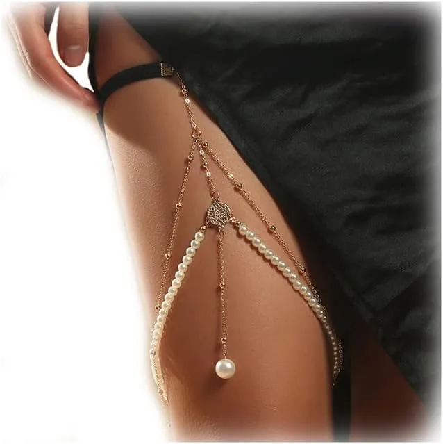 Sexy Leg Chain Jewelry for Women Girls Layered Thigh Chain Jewelry Pearl Body Chains Beach Jeweley Accessories