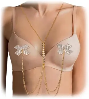 Sexy Rhinestone Nipple Pasties Chest Chain Crystal Nipple Cover Stickers Festival Rave Bra Chain Jewelry for Women