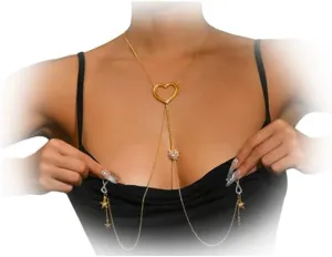 Sexy Rhinestone Star Non Piercing Nipple Jewelry Simple Heart Chest Chain Crystal Nipple Body Chain Festival Rave Bra Chain Jewelry for Women