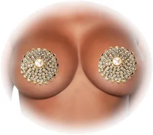 Sexy Round Rhinestone Nipple Pasties Rhinestone Nipple Cover Stickers Festival Pearl Nipple Bra Jewelry for Women