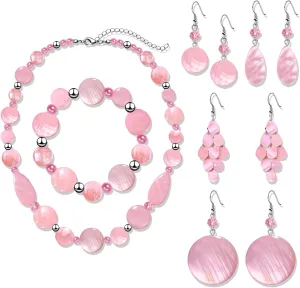 Shell Necklace and Bracelet Earrings Set for Women Boho Shell Choker Necklace Bracelet Waterfall Seashell Dangle Earrings Summer Beach Jewelry