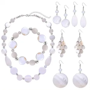 Shell Necklace and Bracelet Earrings Set for Women Boho Shell Choker Necklace Bracelet Waterfall Seashell Dangle Earrings Summer Beach Jewelry