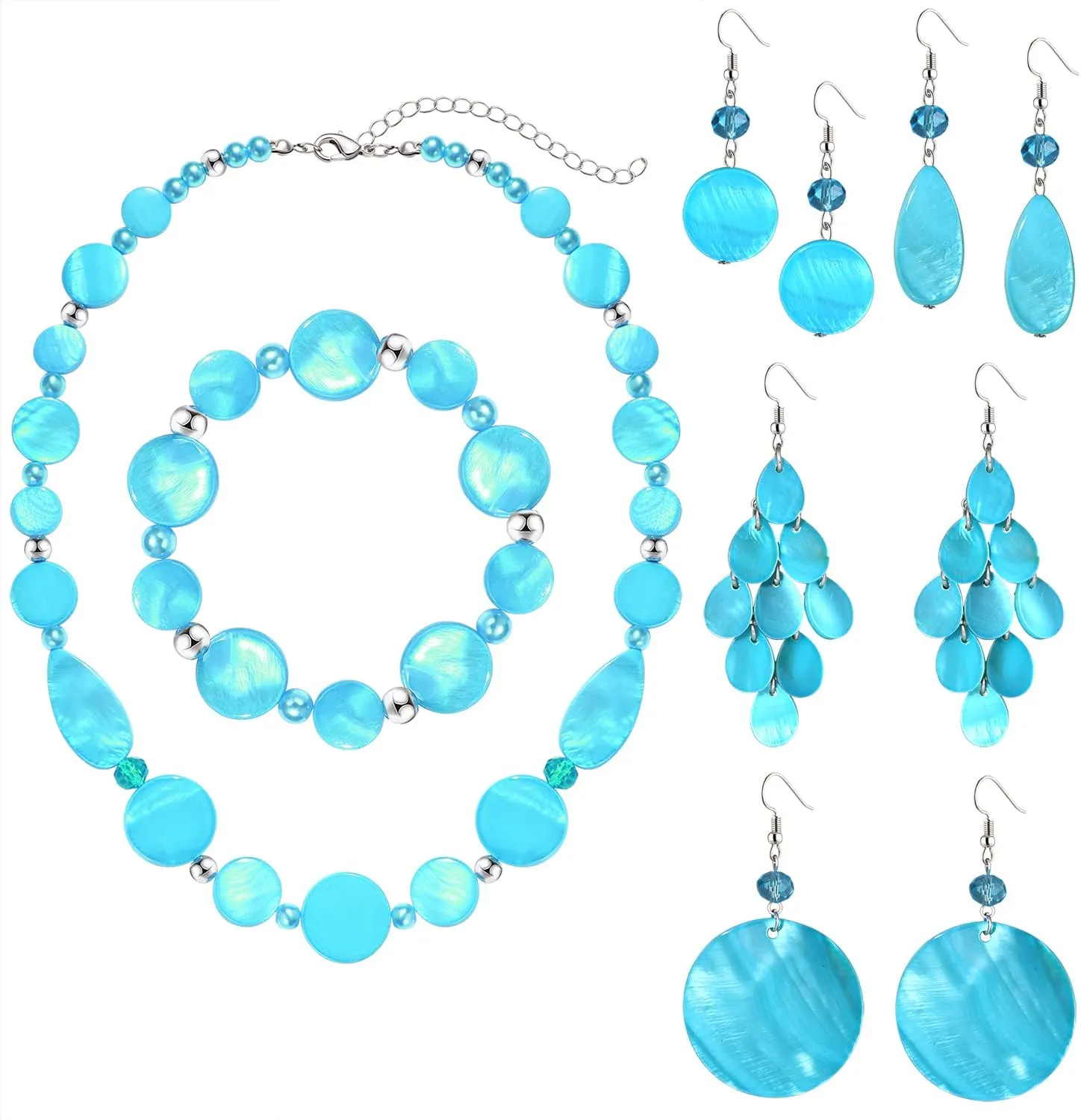 Shell Necklace and Bracelet Earrings Set for Women Boho Shell Choker Necklace Bracelet Waterfall Seashell Dangle Earrings Summer Beach Jewelry