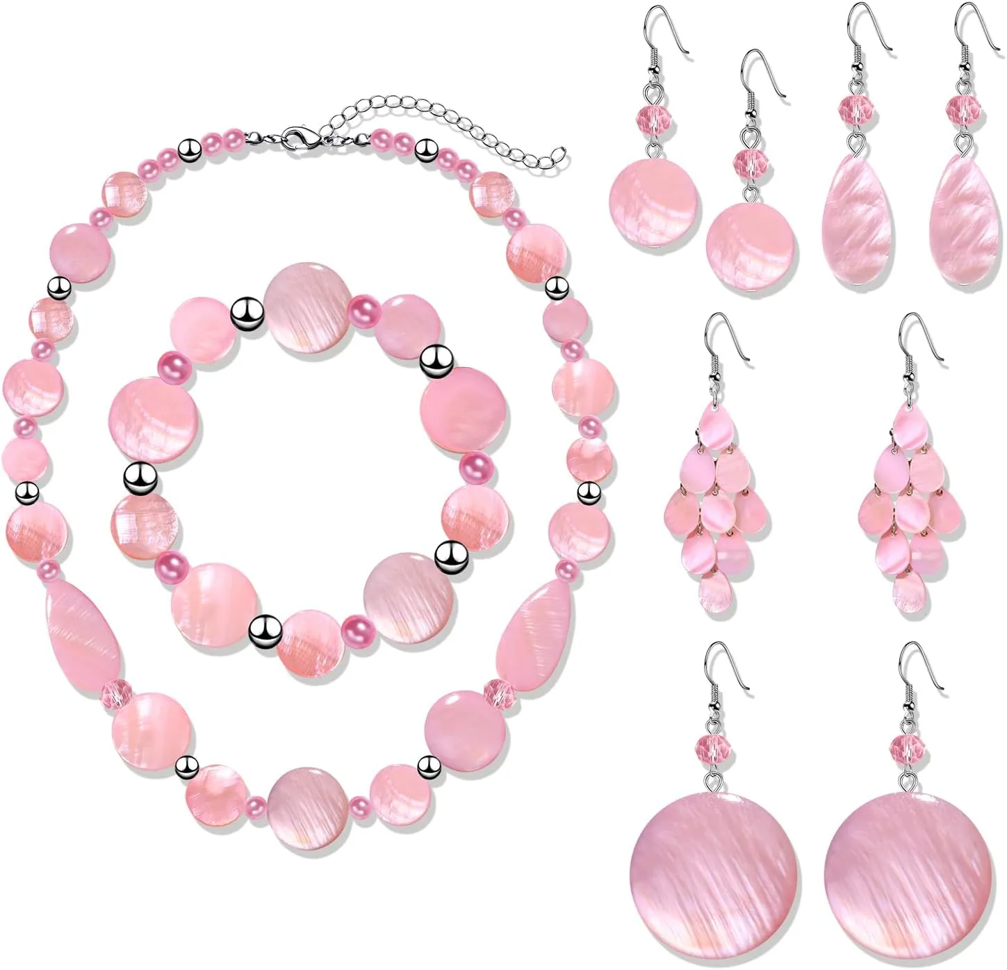Shell Necklace and Bracelet Earrings Set for Women Boho Shell Choker Necklace Bracelet Waterfall Seashell Dangle Earrings Summer Beach Jewelry