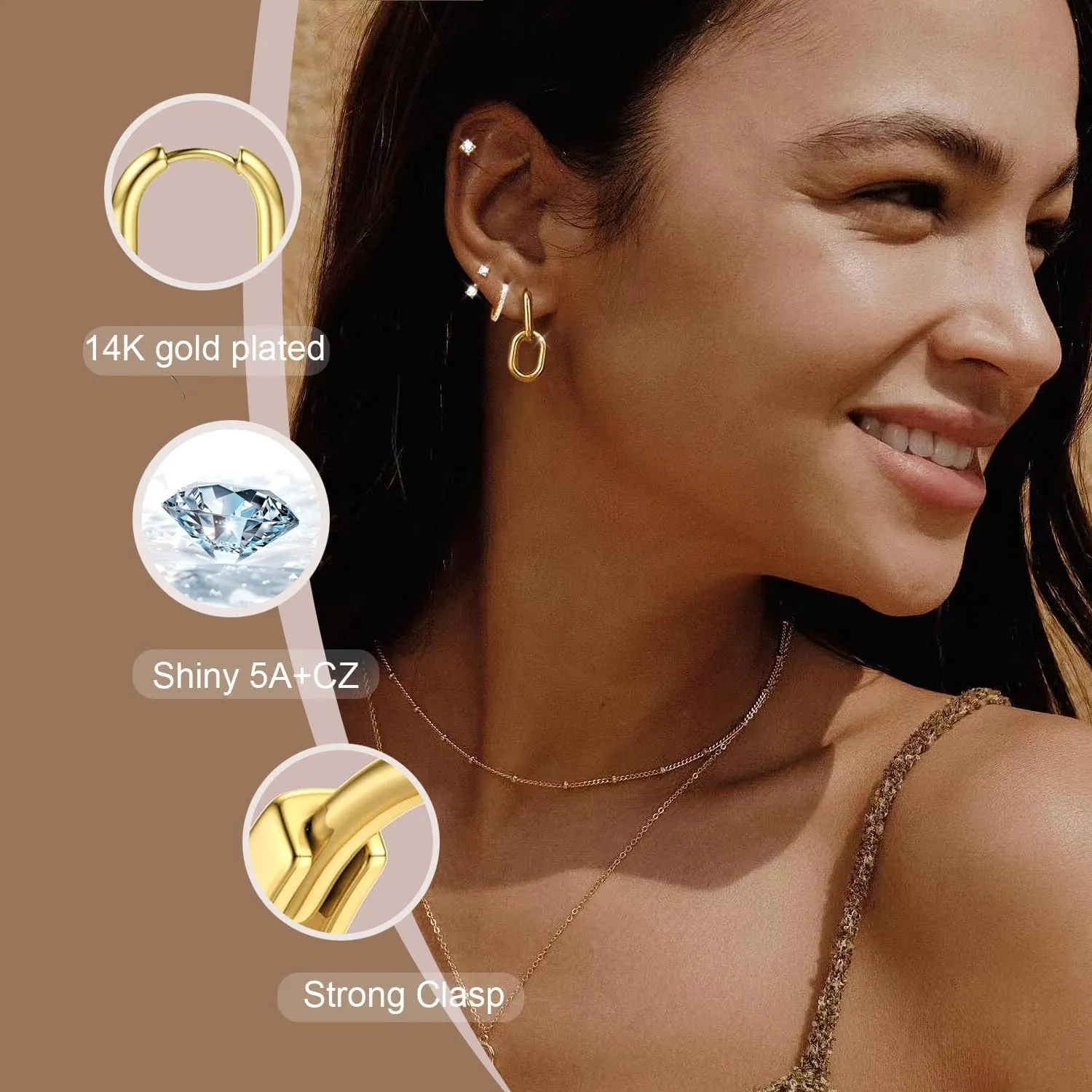 SIISPRI Gold Hoop Earrings for Women - Hypoallergenic 14K Gold Plated Surgical Steel Chunky Huggie Earings Stacks Dangle Set Dainty Cute Cartilage Flat Back Stud Jewelry Trendy 4 Pairs