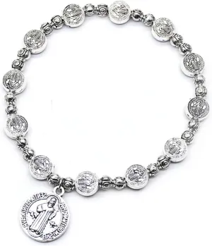 Silver Cross Women's Rosary Bracelet - Stainless Steel Flower Link Jesus Cross Crucifix Charm Hematite Vintage Gothic Punk Bracelet