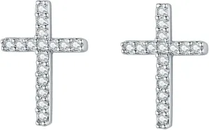 Silver Small Cross Stud Earrings, Hypoallergenic Stainless Steel CZ Cross Earrings for Women Men