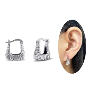 Silver Square Twisted Hoop Earrings for Women Minimalist Geometric Earrings Silver Huggie Hoops Earrings for Gift