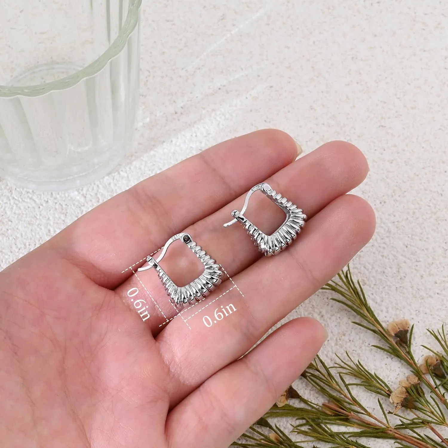 Silver Square Twisted Hoop Earrings for Women Minimalist Geometric Earrings Silver Huggie Hoops Earrings for Gift