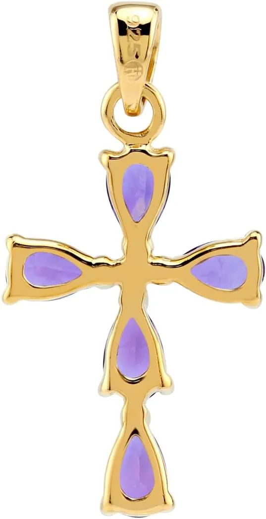 Silvershake Genuine Birthstone Gemstone White Gold Plated 925 Sterling Silver Cross Pendant or Pendant with 18 Inch Chain Necklace Jewelry for Women
