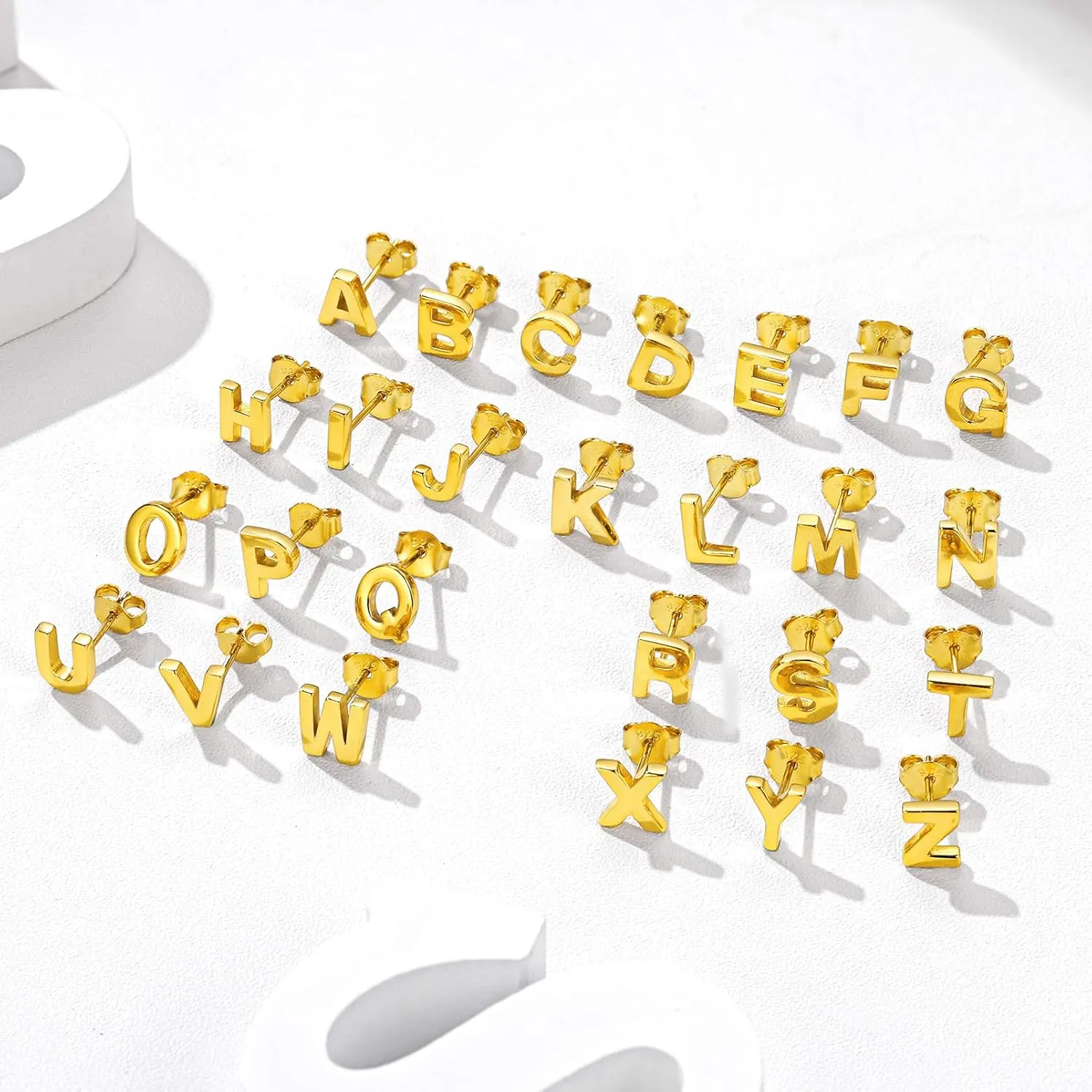 Silvora 925 Sterling Silver Initial Earrings Stud, Simple Gold Letter A-Z Studs for Women Hypoallergenic,with Gift Box