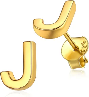 Silvora 925 Sterling Silver Initial Earrings Stud, Simple Gold Letter A-Z Studs for Women Hypoallergenic,with Gift Box