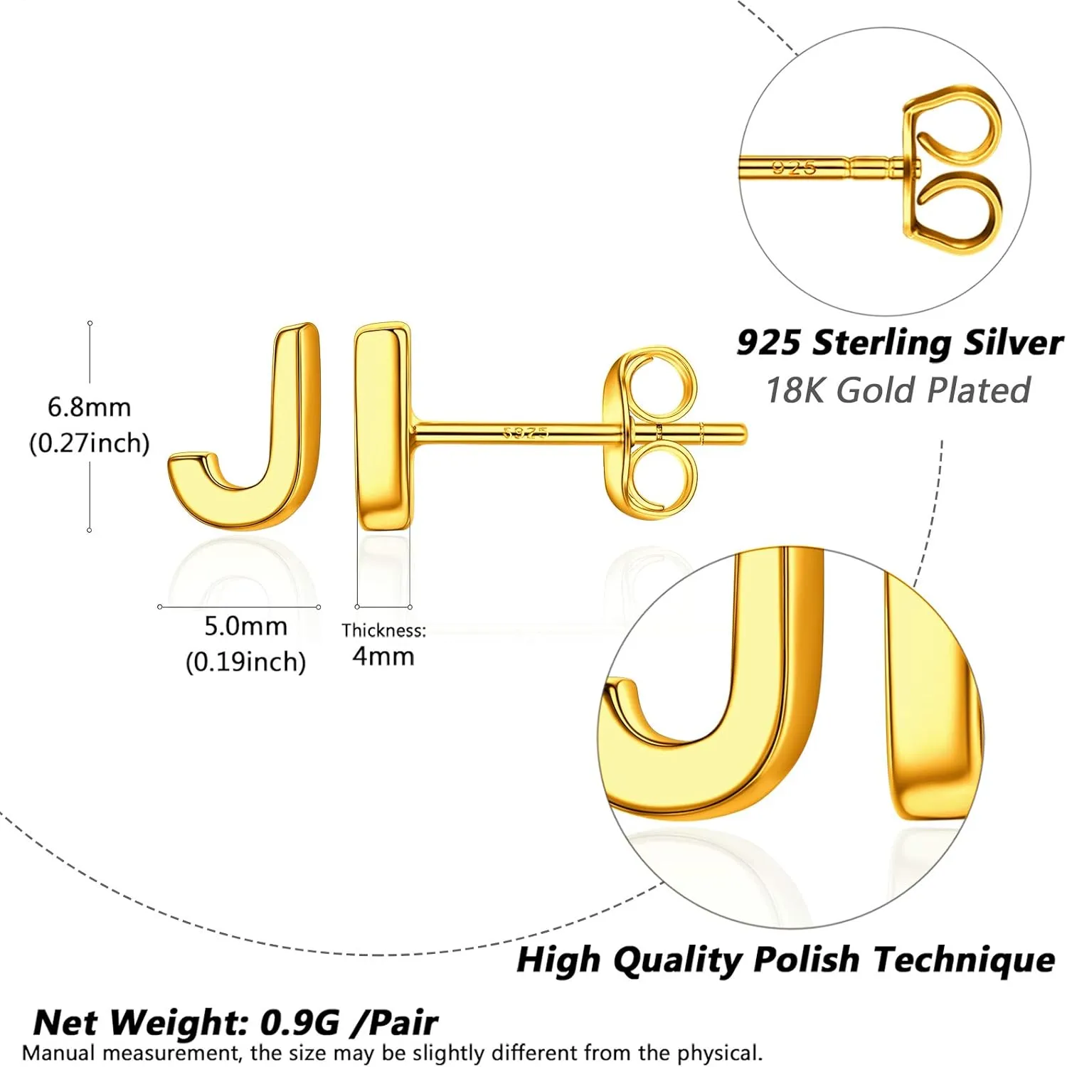 Silvora 925 Sterling Silver Initial Earrings Stud, Simple Gold Letter A-Z Studs for Women Hypoallergenic,with Gift Box