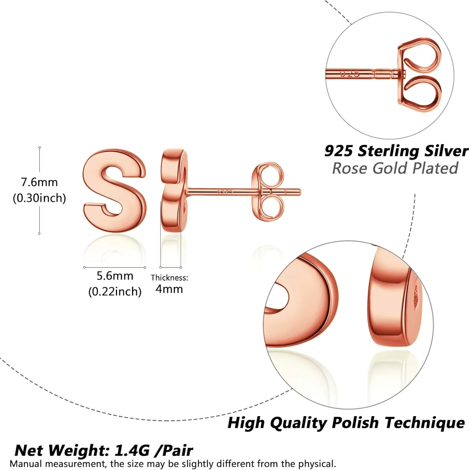 Silvora 925 Sterling Silver Stud Earrings Simple Initial Letter A-Z Studs for Women Hypoallergenic,with Gift Box