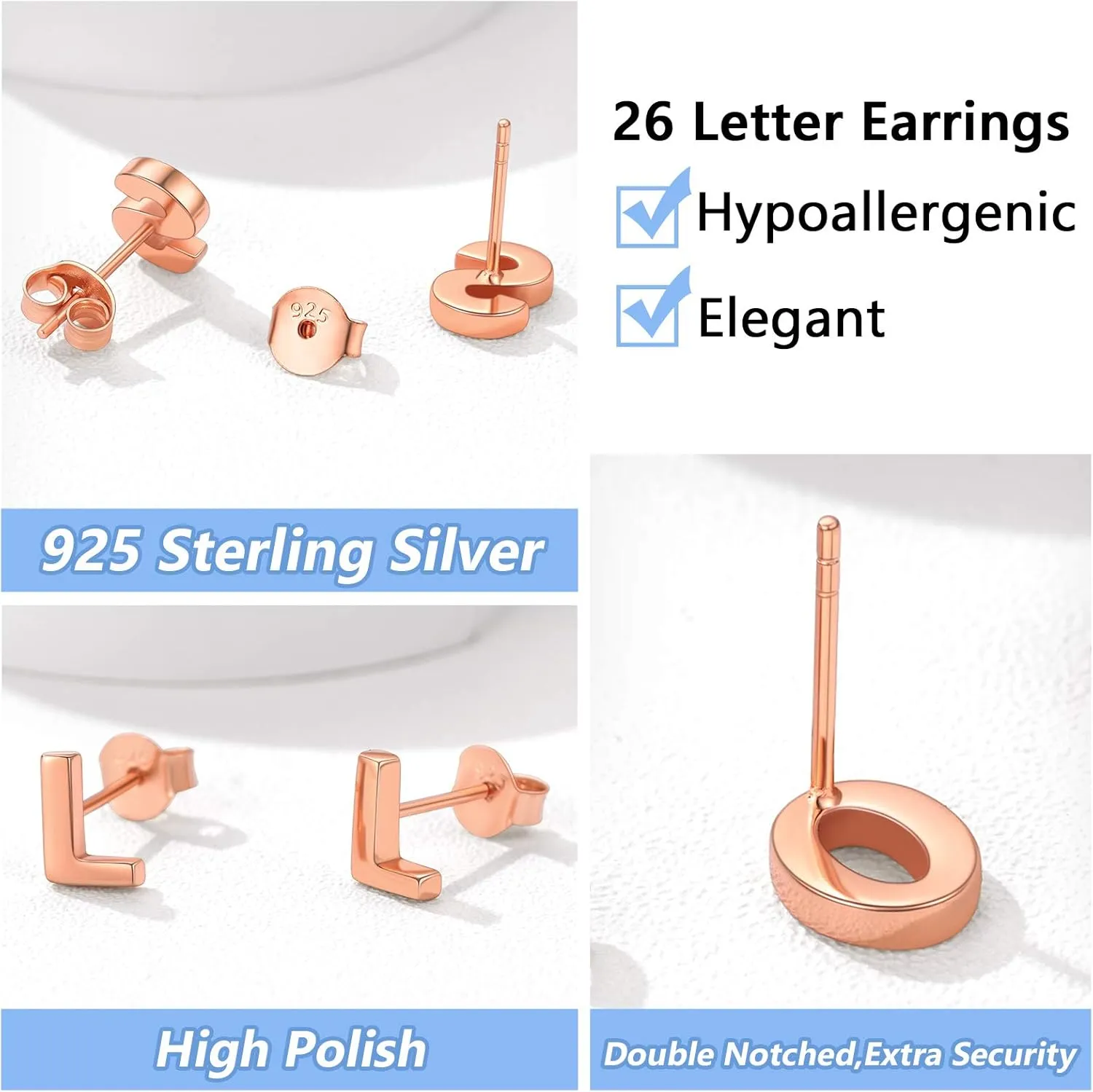 Silvora 925 Sterling Silver Stud Earrings Simple Initial Letter A-Z Studs for Women Hypoallergenic,with Gift Box