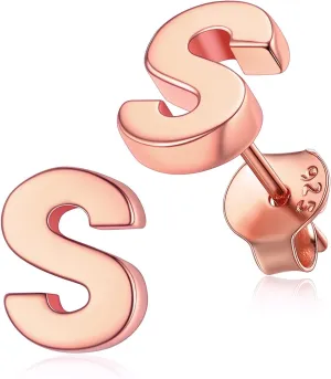 Silvora 925 Sterling Silver Stud Earrings Simple Initial Letter A-Z Studs for Women Hypoallergenic,with Gift Box