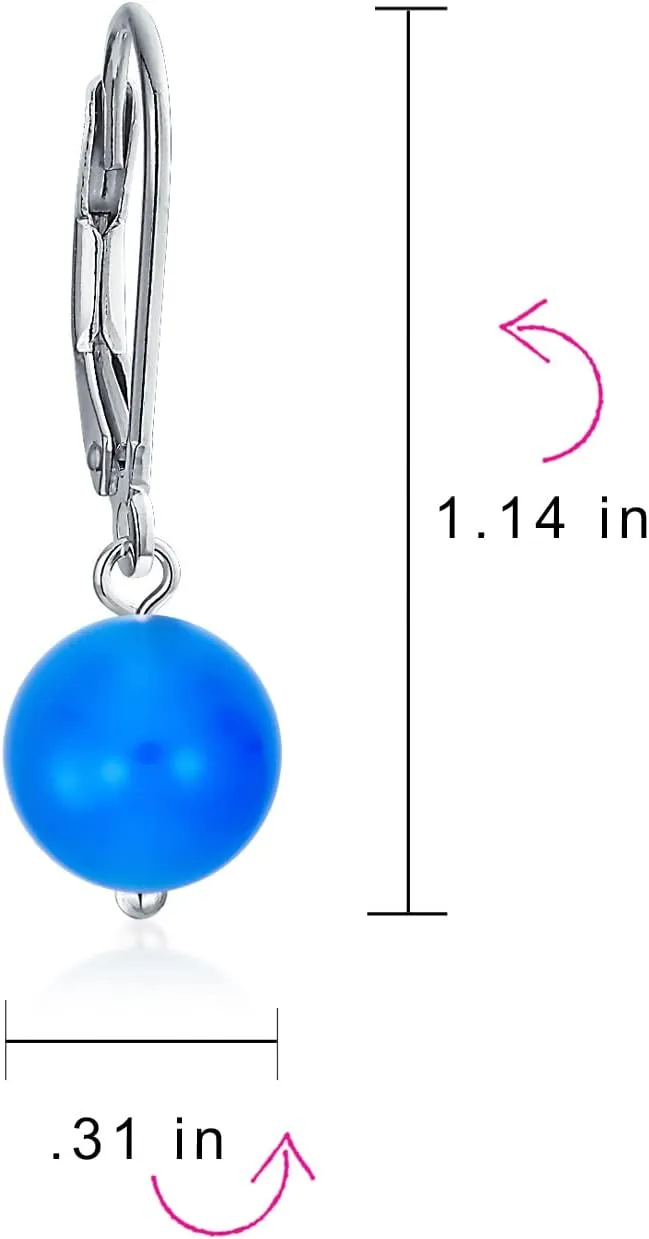 Simple Basic Gemstone Round 8MM Bead Ball Drop Dangle Earrings For Women Teen Secure Hinge Lever back .925 Sterling Silver Birthstones More Colors