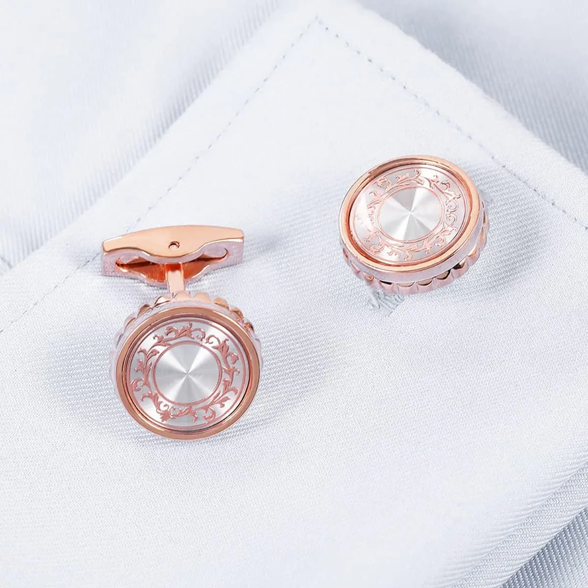 Simple Flower Stem Pattern Cufflinks & Studs Set Rose Gold Abstract Ornamental Floral Formal Set YW35SET (Only Cufflinks)