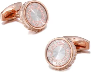 Simple Flower Stem Pattern Cufflinks & Studs Set Rose Gold Abstract Ornamental Floral Formal Set YW35SET (Only Cufflinks)
