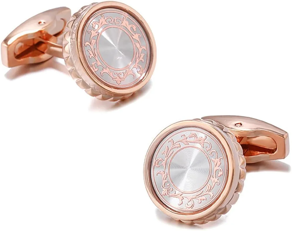 Simple Flower Stem Pattern Cufflinks & Studs Set Rose Gold Abstract Ornamental Floral Formal Set YW35SET (Only Cufflinks)