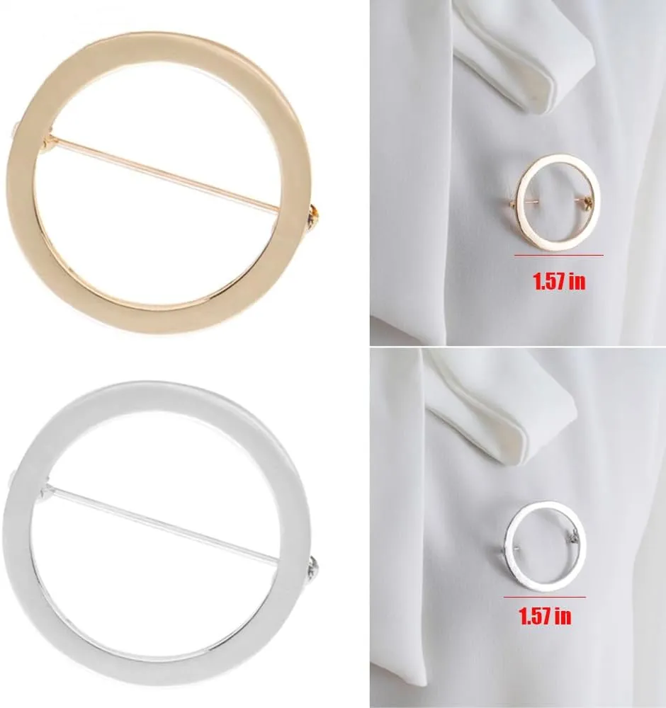 Simple Geometry Circle Brooch Pin for Women Shape Shawl Scarf Buckle Women Suit Brooch Pins Jewelry (Golden)