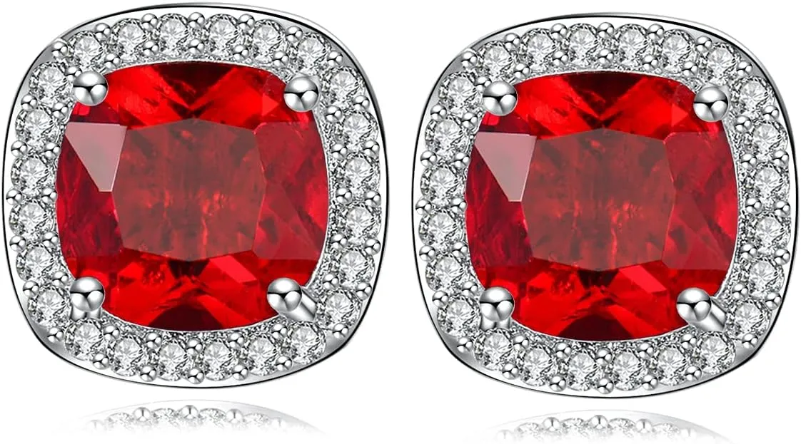 Simple Round Square Stud Earrings Cubic Zirconia Stud Earrings White Gold Square Halo Stud Earrings Hypoallergenic for Women