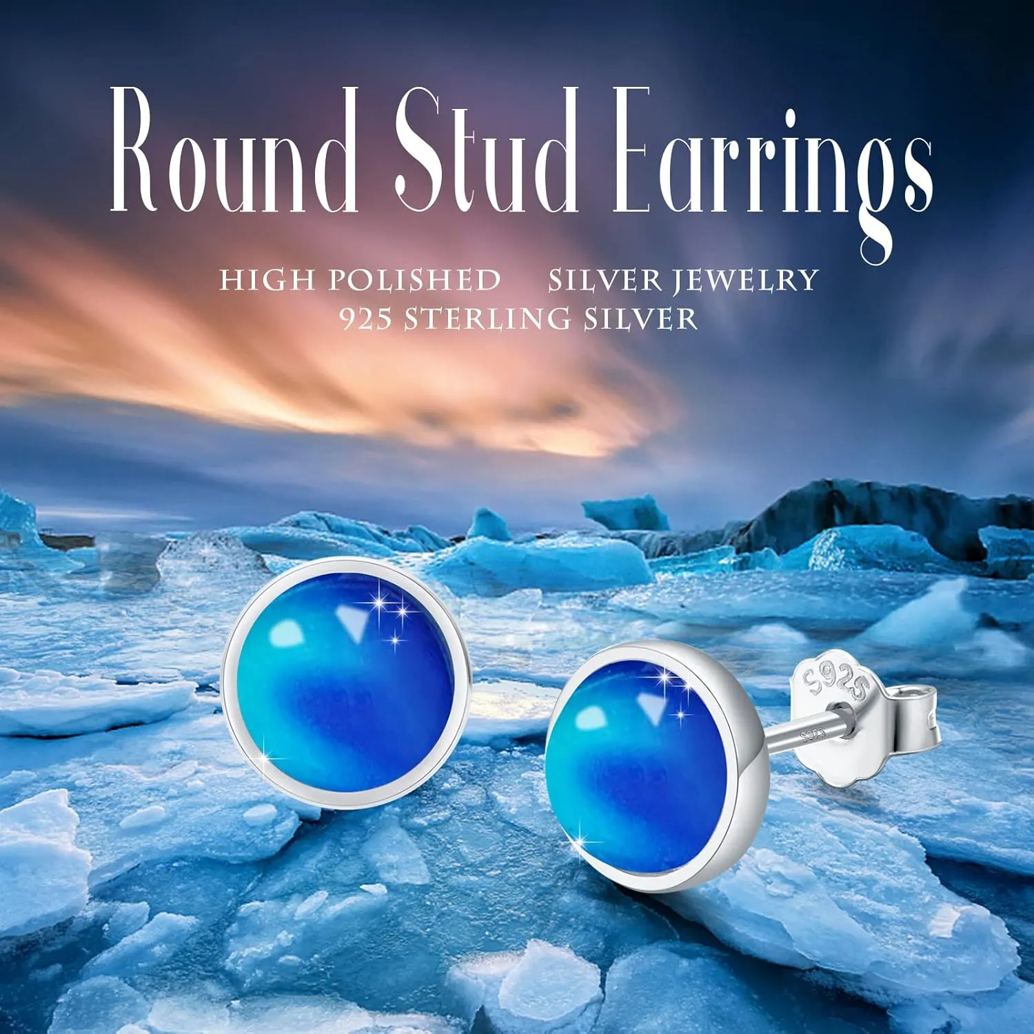 Simple Round Stud Earrings for Women 925 Sterling Silver Tiger Eye/Mood Stone/Pink Quartz/Amethyst/Moonstone Stud Earrings Minimalist Stud Hypoallergenic Earrings for Women 4/6/8mm