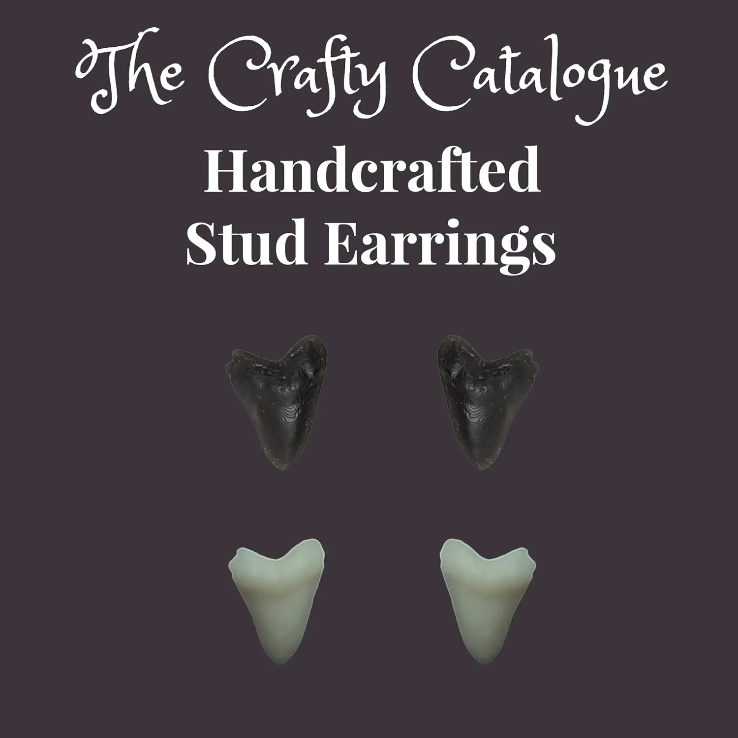 Simple Shark Tooth Stud Earrings Men/Women/Child Plant-Based Polymer Resin (Vegan Jewelry) (Black, Rose Gold)
