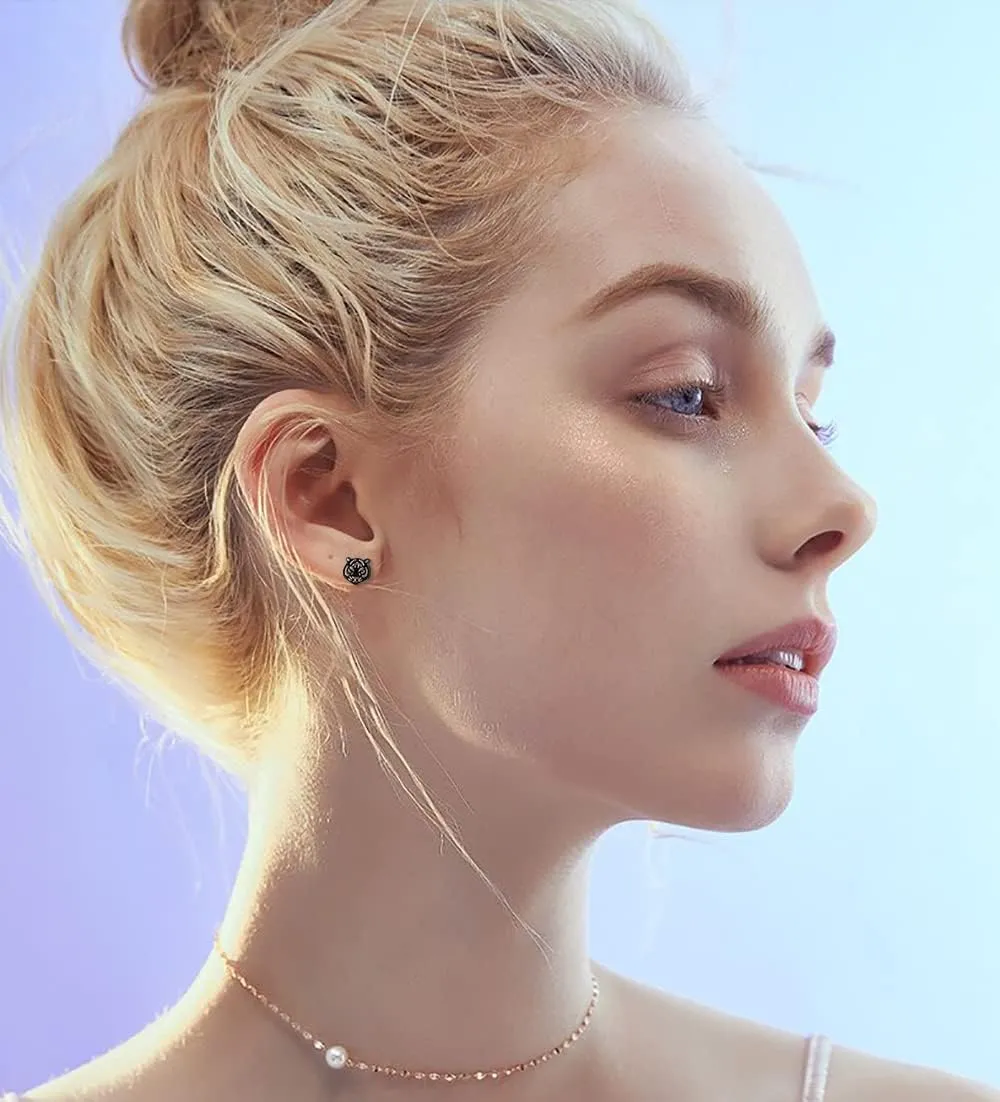 Simple Tiger Head Stud Earrings Stainless Steel for Women Teen Girls Hollow Animal Cartilage Pierced Hypoallergenic Studs Earring Cute Jewelry Gifts