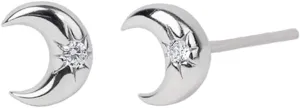 Simple Tiny Moon CZ Cartilage Small Stud Earrings for Women Dainty Cute Minimalist Sterling Silver Post Gold Plated Little Crescent Moon Tragus Studs Hypoallergenic Fashion Jewelry Birthday Gift