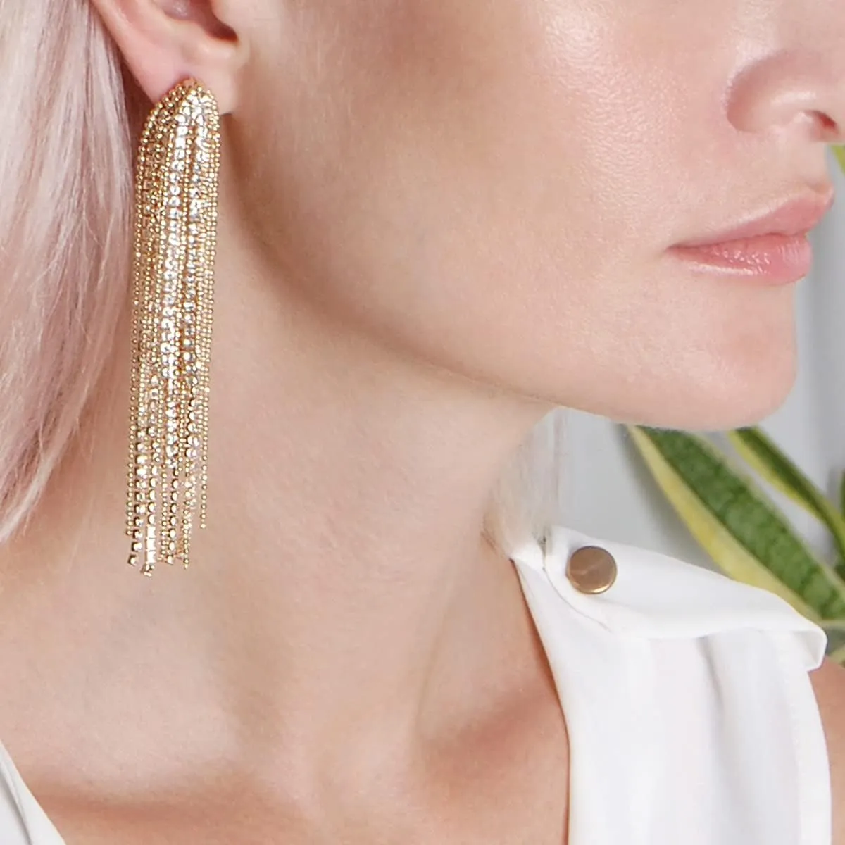 Simulated Diamond Long Earrings for Women - Cubic Zirconia Crystal Statement Dangle Earrings - Hypoallergenic and Safe for Sensitive Ears