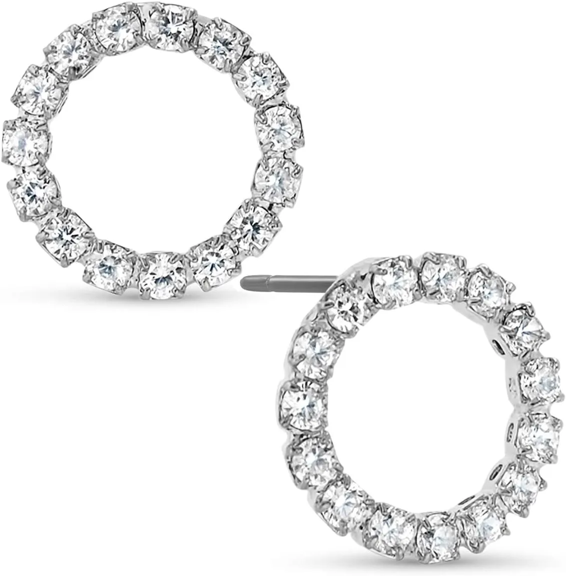 Simulated Diamond Stud Earrings for Women - Small Circle or Teardrop Cubic Zirconia Studs, Hypoallergenic and Safe for Sensitive Ears