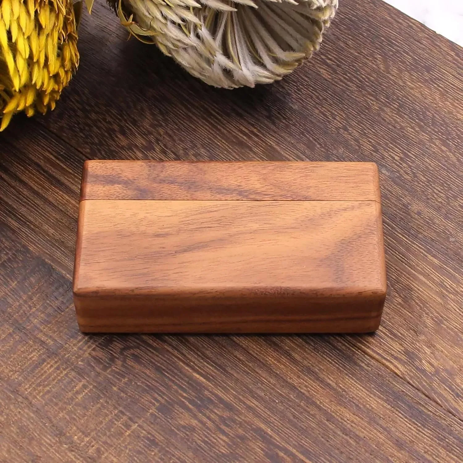 Slim wood double ring box 2 slot,Ring Bearer case Box for Wedding Ceremony Engagement Proposal Ring holder Box Anniversary Birthday Gift box(Lined with black velvet fabric