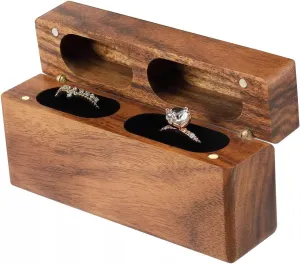 Slim wood double ring box 2 slot,Ring Bearer case Box for Wedding Ceremony Engagement Proposal Ring holder Box Anniversary Birthday Gift box(Lined with black velvet fabric