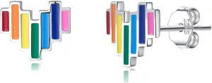 SLUYNZ 925 Sterling Silver Colored Love Heart Earrings Studs for Women Teens Rainbow Heart Stud Earrings