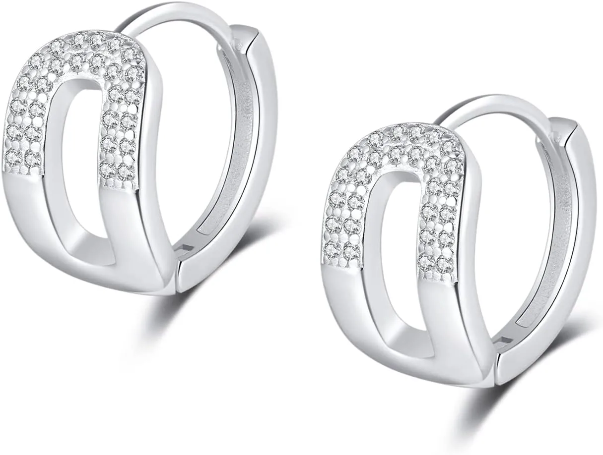SLUYNZ 925 Sterling Silver CZ Chunky Hoop Earrings for Women Minimalist U Hoop Earrings Huggie Studs